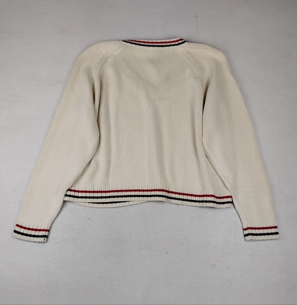 NWT The Drop Chunky Knit V- Neck Sweater In Cream With Red/Blk Stripe Accents 3X - Picture 7 of 8